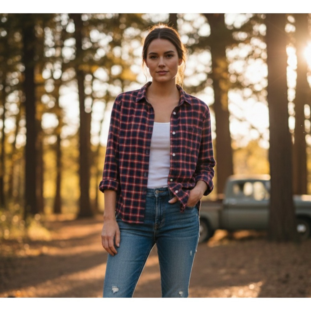 Frank & Eileen Women's‎ Small Red Check Pattern Long Sleeve Collar-Neck Shirt